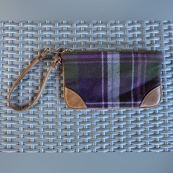 Coach Handbags - Coach Plaid/Tartan Wristlet in Purple and Brown